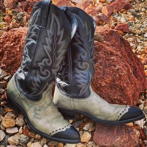 Men’s grey and black cowboy boots
